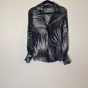 Adrienne Vittadini 100% Silk Palm leaf sheer button down blouse size4
